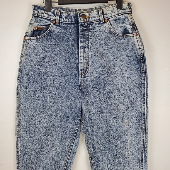 Vintage 1985 Lee Riders Acid Wash High Rise Tapered Leg Mom Jeans 14 M Denim - Picture 1 of 15
